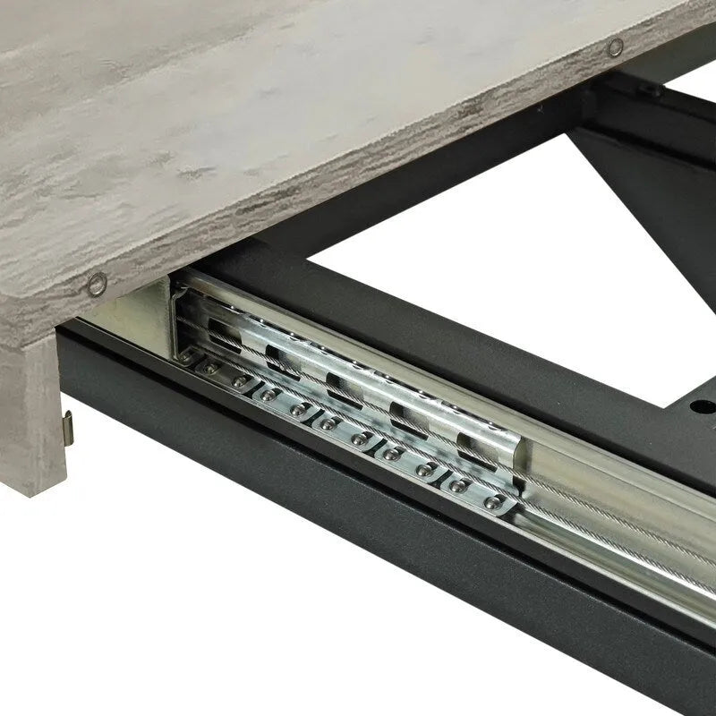 Table à manger extensible avec piétement en métal croisé et boîte de rangement, brun rustique/gris, style ferme, 4-6 personnes