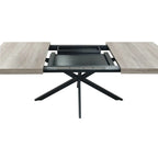 Table à manger extensible avec piétement en métal croisé et boîte de rangement, brun rustique/gris, style ferme, 4-6 personnes