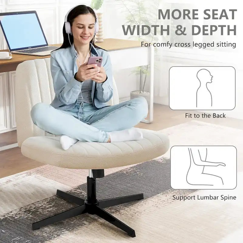 Chaise de bureau pivotante sans accoudoirs avec assise en tissu et hauteur réglable, beige/marron/gris, style moderne, 1 personne