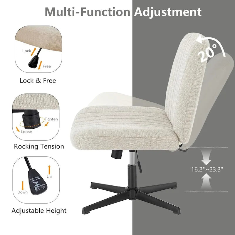 Chaise de bureau pivotante sans accoudoirs avec assise en tissu et hauteur réglable, beige/marron/gris, style moderne, 1 personne