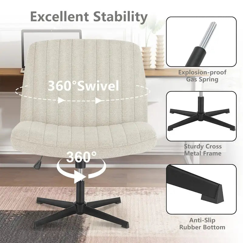 Chaise de bureau pivotante sans accoudoirs avec assise en tissu et hauteur réglable, beige/marron/gris, style moderne, 1 personne