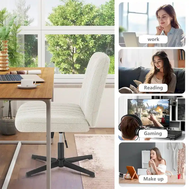 Chaise de bureau pivotante sans accoudoirs avec assise en tissu et hauteur réglable, beige/marron/gris, style moderne, 1 personne