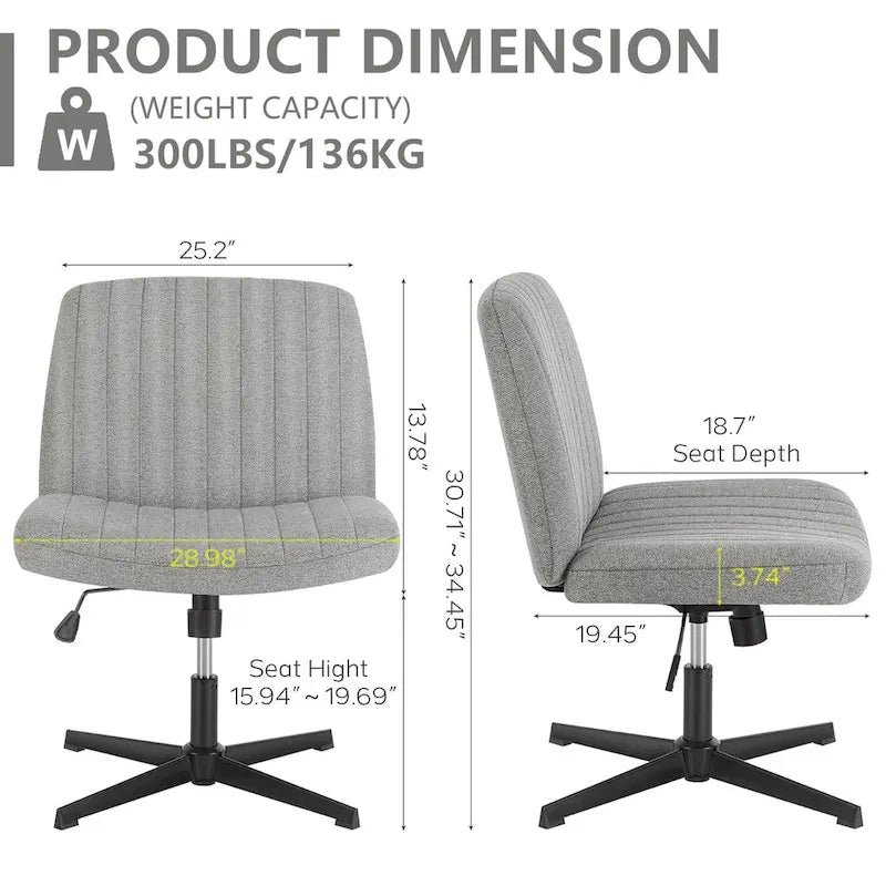 Chaise de bureau pivotante sans accoudoirs avec assise en tissu et hauteur réglable, beige/marron/gris, style moderne, 1 personne