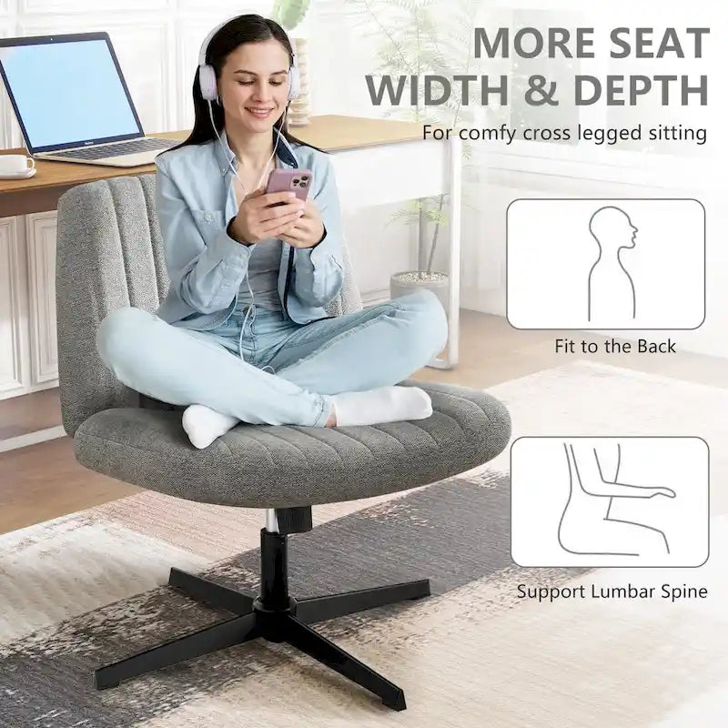 Chaise de bureau pivotante sans accoudoirs avec assise en tissu et hauteur réglable, beige/marron/gris, style moderne, 1 personne
