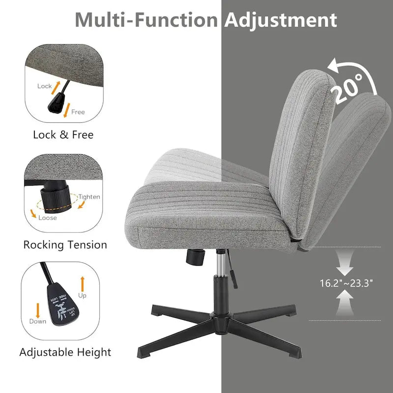 Chaise de bureau pivotante sans accoudoirs avec assise en tissu et hauteur réglable, beige/marron/gris, style moderne, 1 personne