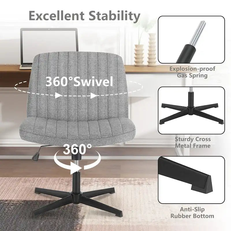 Chaise de bureau pivotante sans accoudoirs avec assise en tissu et hauteur réglable, beige/marron/gris, style moderne, 1 personne