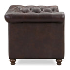 Fauteuil club Chesterfield en cuir, Madagascar Cacao / Tan Cognac, accoudoirs roulés capitonnés, 1 personne