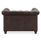 Fauteuil club Chesterfield en cuir, Madagascar Cacao / Tan Cognac, accoudoirs roulés capitonnés, 1 personne