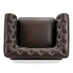 Fauteuil club Chesterfield en cuir, Madagascar Cacao / Tan Cognac, accoudoirs roulés capitonnés, 1 personne