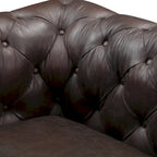 Fauteuil club Chesterfield en cuir, Madagascar Cacao / Tan Cognac, accoudoirs roulés capitonnés, 1 personne