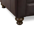 Fauteuil club Chesterfield en cuir, Madagascar Cacao / Tan Cognac, accoudoirs roulés capitonnés, 1 personne