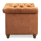 Fauteuil club Chesterfield en cuir, Madagascar Cacao / Tan Cognac, accoudoirs roulés capitonnés, 1 personne
