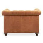 Fauteuil club Chesterfield en cuir, Madagascar Cacao / Tan Cognac, accoudoirs roulés capitonnés, 1 personne