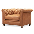 Fauteuil club Chesterfield en cuir, Madagascar Cacao / Tan Cognac, accoudoirs roulés capitonnés, 1 personne