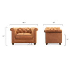 Fauteuil club Chesterfield en cuir, Madagascar Cacao / Tan Cognac, accoudoirs roulés capitonnés, 1 personne