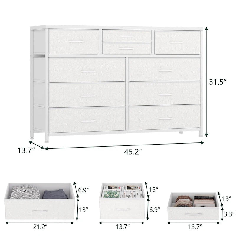 Commode en tissu à 10 tiroirs avec dessus en bois imperméable, Noir / Blanc / Saule noir / Rose / Marron, Style moderne