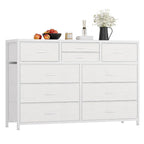 Commode en tissu à 10 tiroirs avec dessus en bois imperméable, Noir / Blanc / Saule noir / Rose / Marron, Style moderne