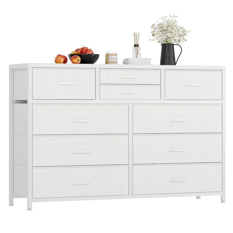 Commode en tissu à 10 tiroirs avec dessus en bois imperméable, Noir / Blanc / Saule noir / Rose / Marron, Style moderne