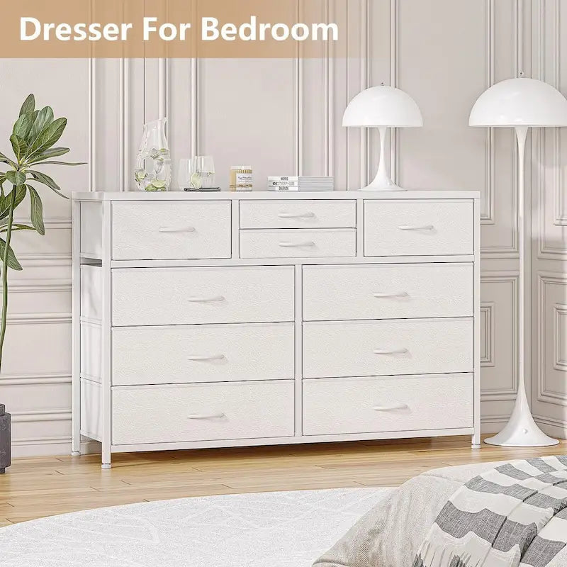 Commode en tissu à 10 tiroirs avec dessus en bois imperméable, Noir / Blanc / Saule noir / Rose / Marron, Style moderne