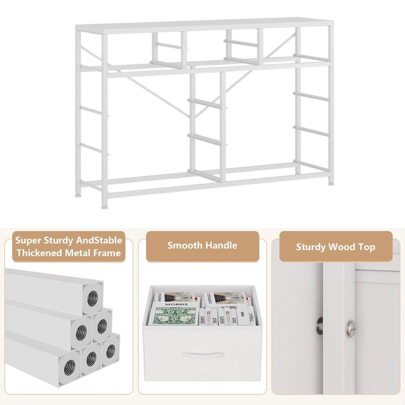 Commode en tissu à 10 tiroirs avec dessus en bois imperméable, Noir / Blanc / Saule noir / Rose / Marron, Style moderne