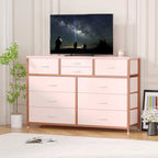 Commode en tissu à 10 tiroirs avec dessus en bois imperméable, Noir / Blanc / Saule noir / Rose / Marron, Style moderne