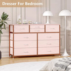 Commode en tissu à 10 tiroirs avec dessus en bois imperméable, Noir / Blanc / Saule noir / Rose / Marron, Style moderne