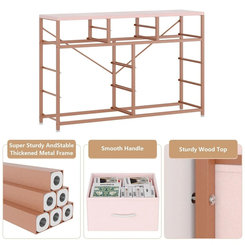 Commode en tissu à 10 tiroirs avec dessus en bois imperméable, Noir / Blanc / Saule noir / Rose / Marron, Style moderne