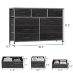 Commode en tissu à 10 tiroirs avec dessus en bois imperméable, Noir / Blanc / Saule noir / Rose / Marron, Style moderne