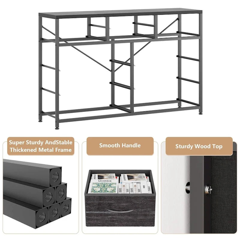 Commode en tissu à 10 tiroirs avec dessus en bois imperméable, Noir / Blanc / Saule noir / Rose / Marron, Style moderne