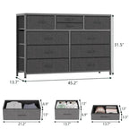 Commode en tissu à 10 tiroirs avec dessus en bois imperméable, Noir / Blanc / Saule noir / Rose / Marron, Style moderne