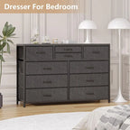 Commode en tissu à 10 tiroirs avec dessus en bois imperméable, Noir / Blanc / Saule noir / Rose / Marron, Style moderne