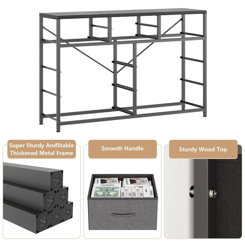 Commode en tissu à 10 tiroirs avec dessus en bois imperméable, Noir / Blanc / Saule noir / Rose / Marron, Style moderne