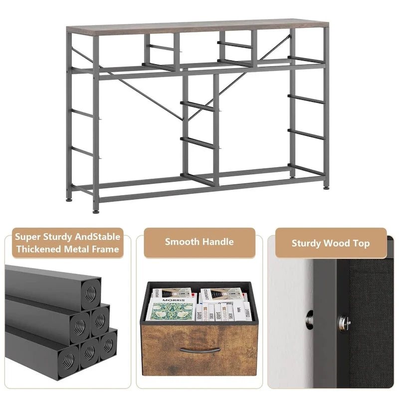 Commode en tissu à 10 tiroirs avec dessus en bois imperméable, Noir / Blanc / Saule noir / Rose / Marron, Style moderne