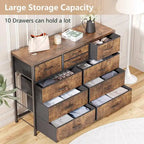 Commode en tissu à 10 tiroirs avec dessus en bois imperméable, Noir / Blanc / Saule noir / Rose / Marron, Style moderne