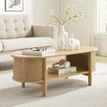 Table basse ovale cannelée avec étagère inférieure, chêne / noir / noyer, style moderne du milieu du siècle