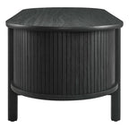 Table basse ovale cannelée avec étagère inférieure, chêne / noir / noyer, style moderne du milieu du siècle
