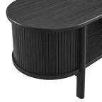Table basse ovale cannelée avec étagère inférieure, chêne / noir / noyer, style moderne du milieu du siècle