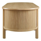 Table basse ovale cannelée avec étagère inférieure, chêne / noir / noyer, style moderne du milieu du siècle