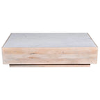 Table basse de rangement en bois de manguier et plateau en marbre, marbre naturel / blanc, tiroir caché, style moderne