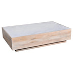 Table basse de rangement en bois de manguier et plateau en marbre, marbre naturel / blanc, tiroir caché, style moderne