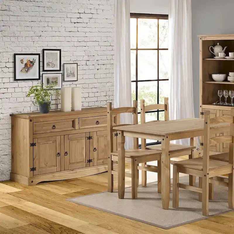 OS Home and Office Furniture Model COR916 Cottage Series Wood Buffet Sideboard in Corona Brown