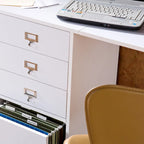 Bureau mural pliant avec 3 tiroirs et tiroir classeur, blanc, style gain de place, 1 personne