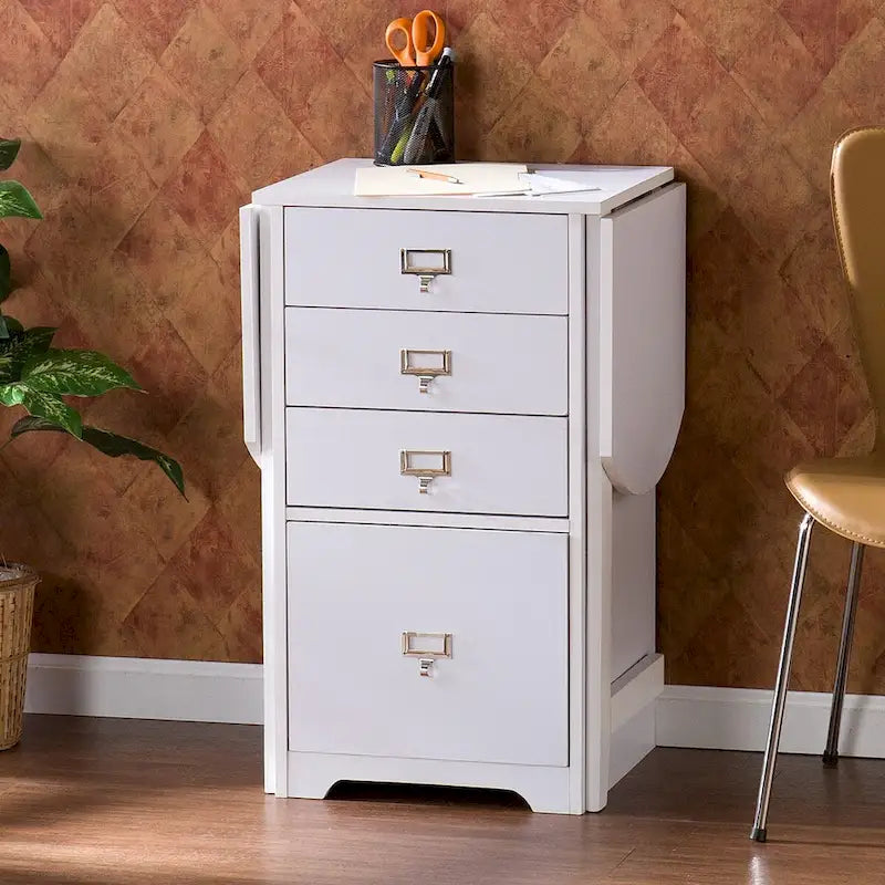 Bureau mural pliant avec 3 tiroirs et tiroir classeur, blanc, style gain de place, 1 personne