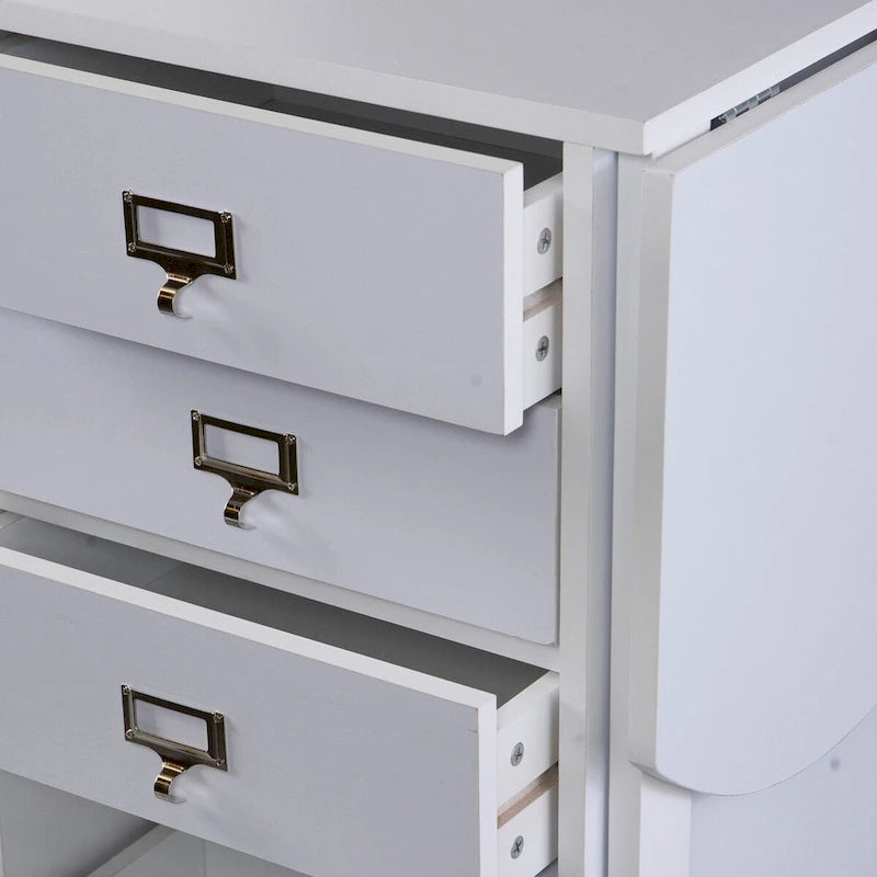 Bureau mural pliant avec 3 tiroirs et tiroir classeur, blanc, style gain de place, 1 personne