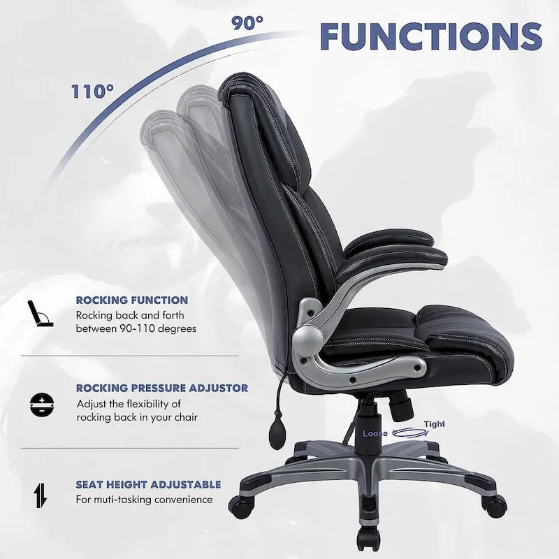Fauteuil de bureau à dossier haut en cuir reconstitué avec accoudoirs relevables, marron/noir, style moderne, 1 personne