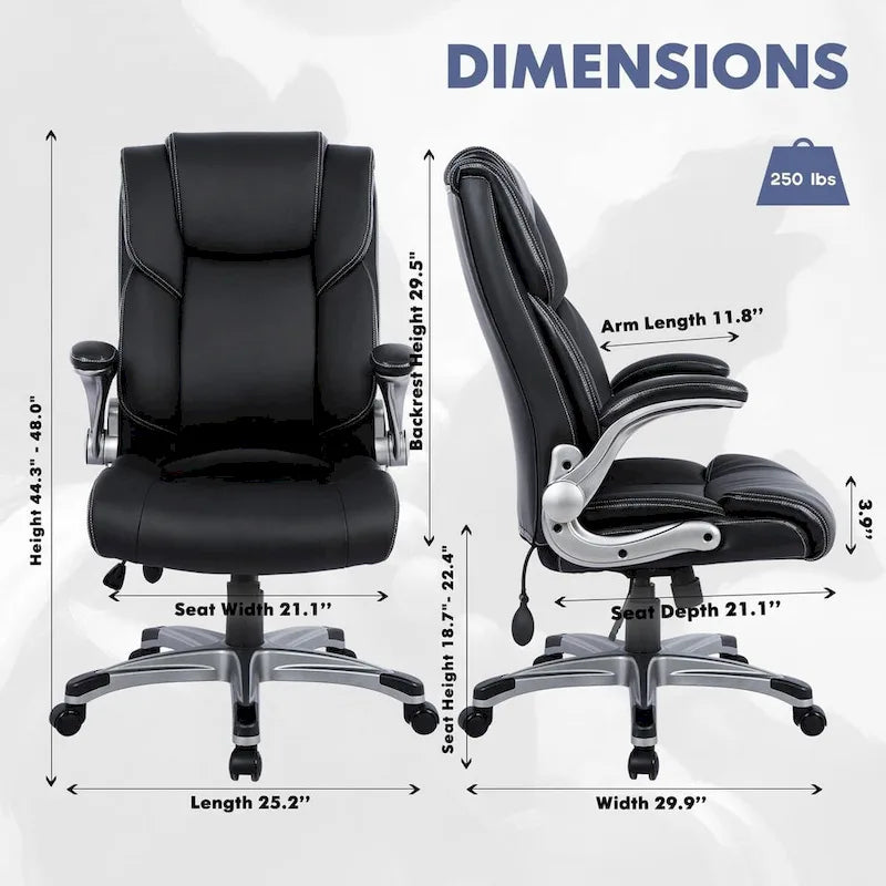 Fauteuil de bureau à dossier haut en cuir reconstitué avec accoudoirs relevables, marron/noir, style moderne, 1 personne