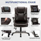 Fauteuil de bureau à dossier haut en cuir reconstitué avec accoudoirs relevables, marron/noir, style moderne, 1 personne