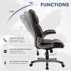 Fauteuil de bureau à dossier haut en cuir reconstitué avec accoudoirs relevables, marron/noir, style moderne, 1 personne