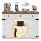 Buffet de ferme de 47" avec 3 tiroirs, lumières LED et prises de courant, noir/blanc, style ferme
