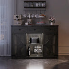Buffet de ferme de 47" avec 3 tiroirs, lumières LED et prises de courant, noir/blanc, style ferme